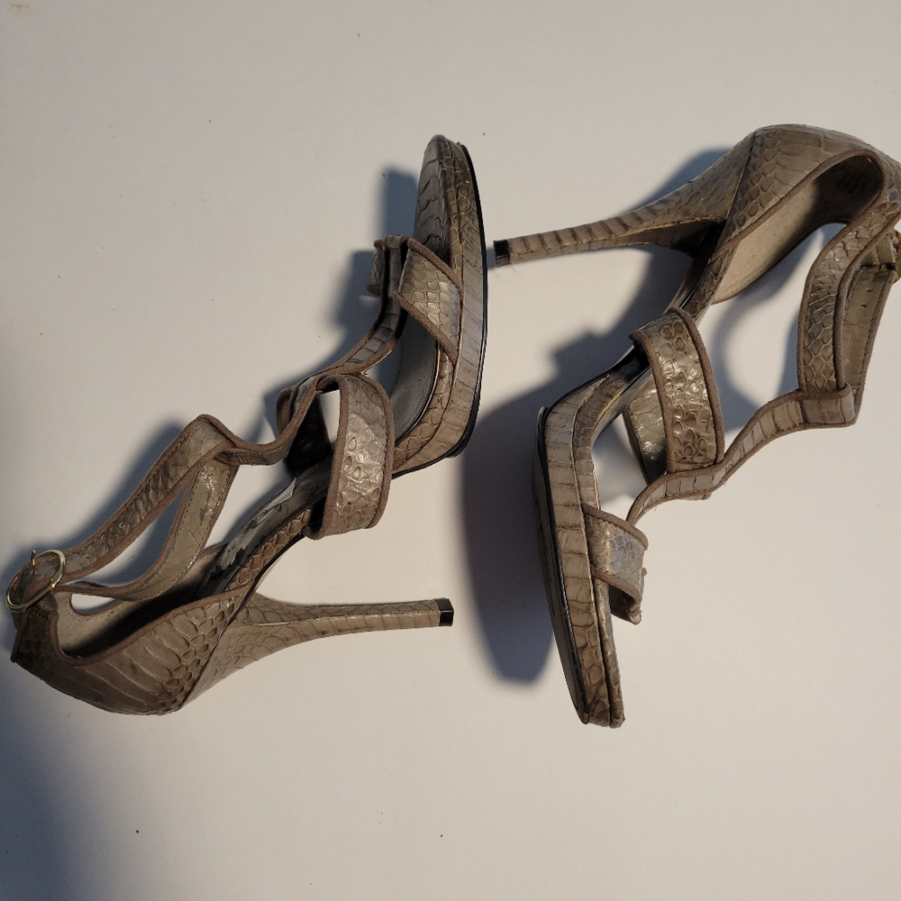 Ralph Lauren grey open toe sandal, leather/textile uppe 10M